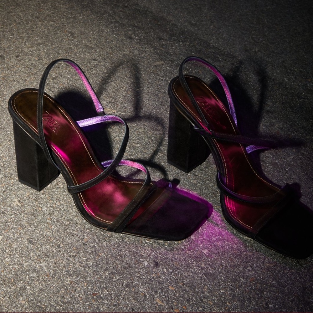 ZARA Leather High Heeled Blue Collection Sandals